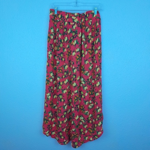 Signature Studio Lemon Citrus Print High Waist Maxi Skirt Pink Size Small - Picture 7 of 12